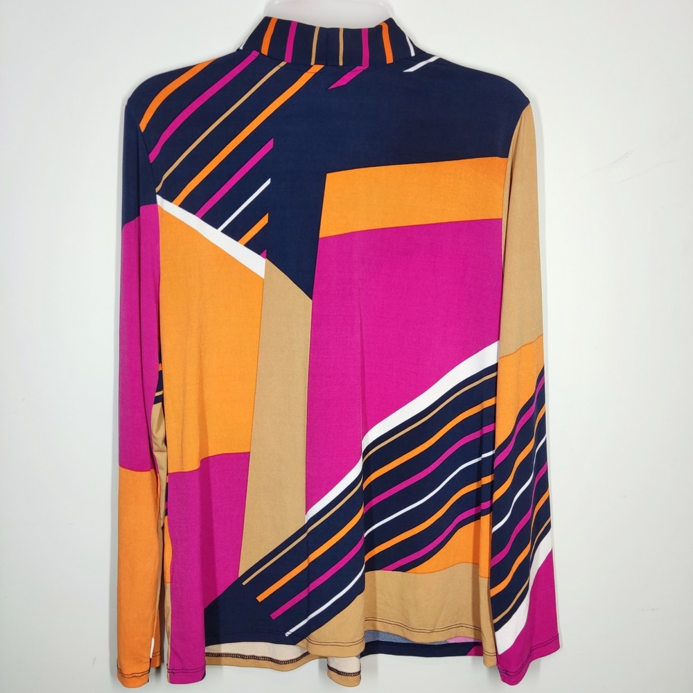 Charter Club Top Womens M Multi Colorblock Tie Neck Long Sleeve Geometric Knit - Picture 2 of 7